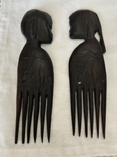 2 Hand Carved Wooden Combs African Wood Carvings Ebony Rosewood