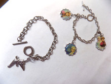 VTG Disney Tinkerbell  Frozen Large Link Silver Tone 7 1/4" Charm Bracelets