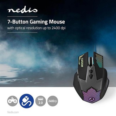 Gaming Mouse Maus LED 7 Tasten rechtshändig USB beleuchtet schwarz Kabel 1,50m
