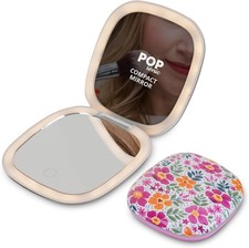 Square LED Compact Mirror - Adjustable Brightness Light Up Travel Mirror w/ 1x/