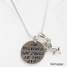 Girls Unicorn Necklace She Believed She Could So She Did Pendant Silver Tone