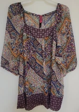 Pure Energy Ladies Blouse Top Size 1 Purple Print