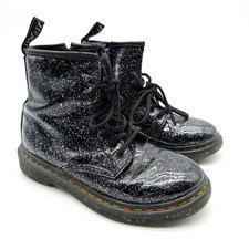 Dr Martens Docs Kids Youth Black Glitter Lace Up Boots Size 13 Patent Leather