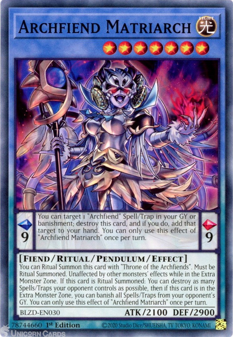 BLZD-EN030 Archfiend Matriarch : Common 1st Edition Mint YuGiOh Card