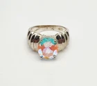 Badavici Vintage Sterling Silver Aurora Borealis Topaz Ribbed Band Ring Size 8