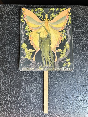 Vintage 1930s Putnam Fadeless Dyes Advertising Fan Apothecary Hampton Nebraska