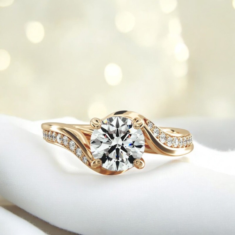 Luxury 18k Gold Diamond Ring Yellow E F VVS2 IGI 1.30 Carat CVD Lab Grown Round