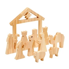 11 Piece Mini Wood Nativity Scene for DIY Christmas Crafts, Holiday Decor