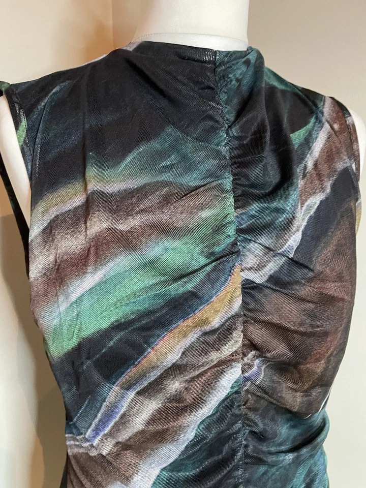 Pretty Little Thing, Mesh Body. Abstract Green Brown Pattern Size 12 Sheer Back - Image 2 of 4