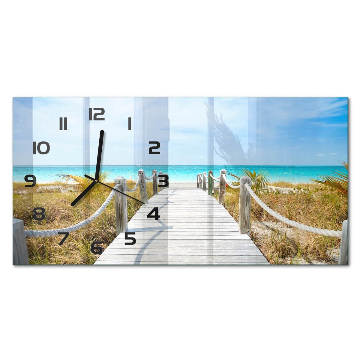 Reloj de Pared Rectangular Cristal Decorativo Premium Camino a la Playa 60x30 cm