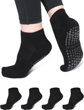 Pilates Grip Socks for Women, 4 Pairs Non-Slip Cotton Grip Socks with Silicone