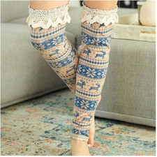 A'reve handmade reindeer crochet lace over the knee boot topper leg warmers M/L