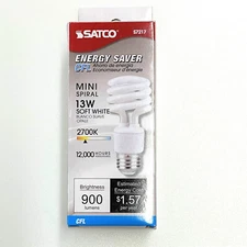 SATCO S7217 13W Mini Spiral 2700K CFL LampT2 60W Equal TCP 4T213 Replacement