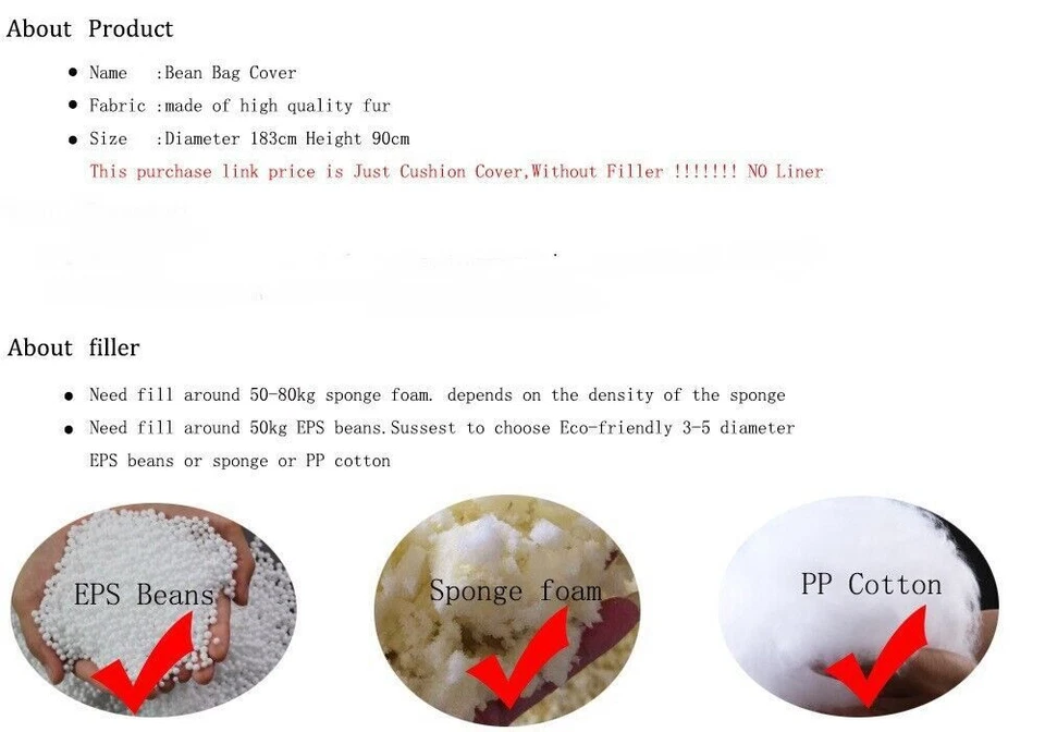 7FT Giant Bean Bag Sofa Living Room Chair Memory Soft Protect Cover No Filling - Image 4 of 4