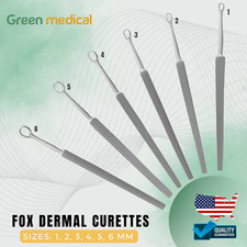 6 Fox Dermal Curettes Surgical ENT Instruments 1, 2, 3, 4, 5, 6 mm German Grade