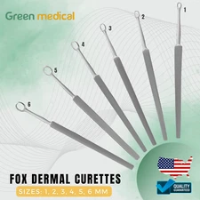 6 Fox Dermal Curettes Surgical ENT Instruments 1, 2, 3, 4, 5, 6 mm German Grade