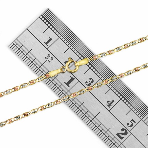 10k Tri-Color Valentino Catena Oro Solido Taglio Diamante Giallo Rosa Bianca 1,5 mm 18" - Foto 4 di 8