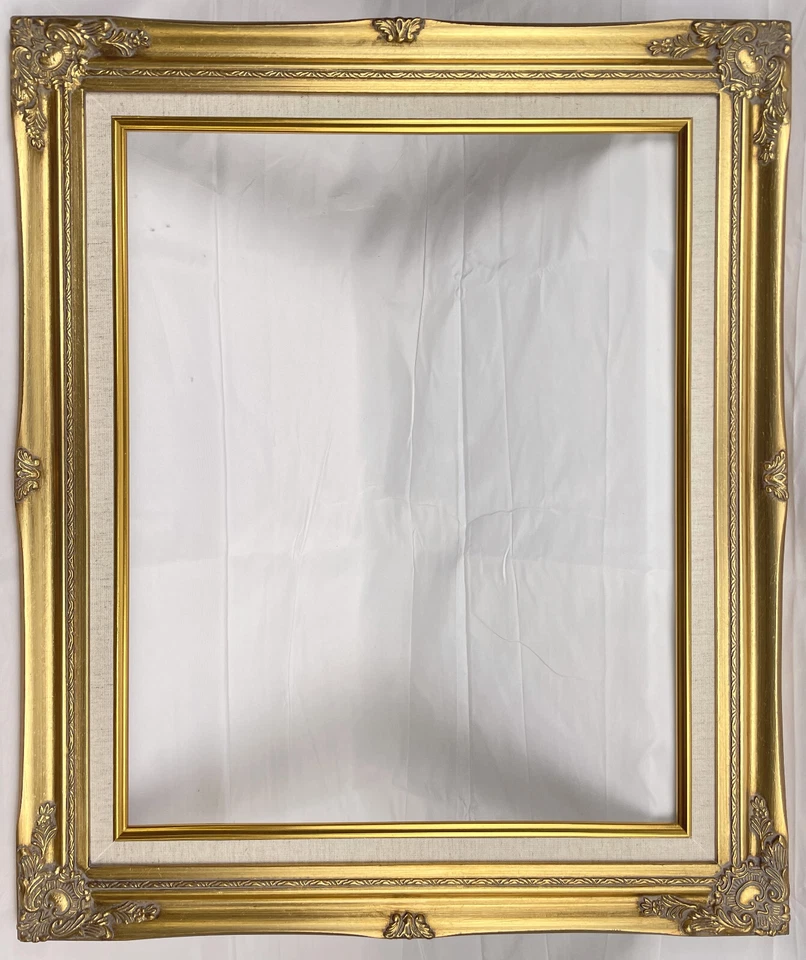 Antique Gold Ornate Baroque Wood Picture Frame Linen Liner 3" Wide - Image 2 of 4