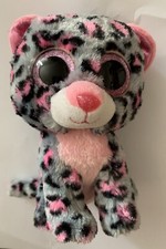 Ty Beanie Boos TASHA Gray Pink Spotted 6” Leopard Plush Glitter Eyes Used
