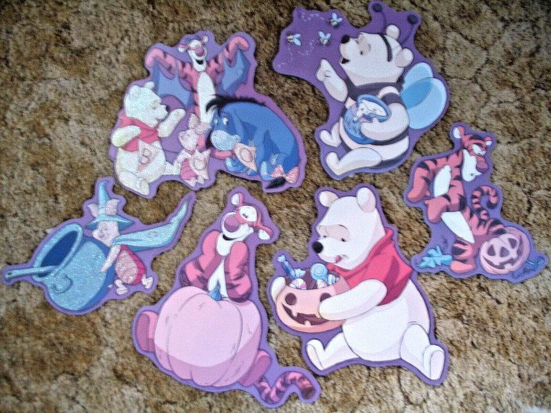 6 Vintage Disney Winnie the Pooh Cardboard Wall Window Halloween Cut-outs