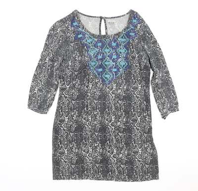Ecote Damen grau Tierdruck Rayon Shift Größe S runder Ausschnitt Knopf - Schlangendruck