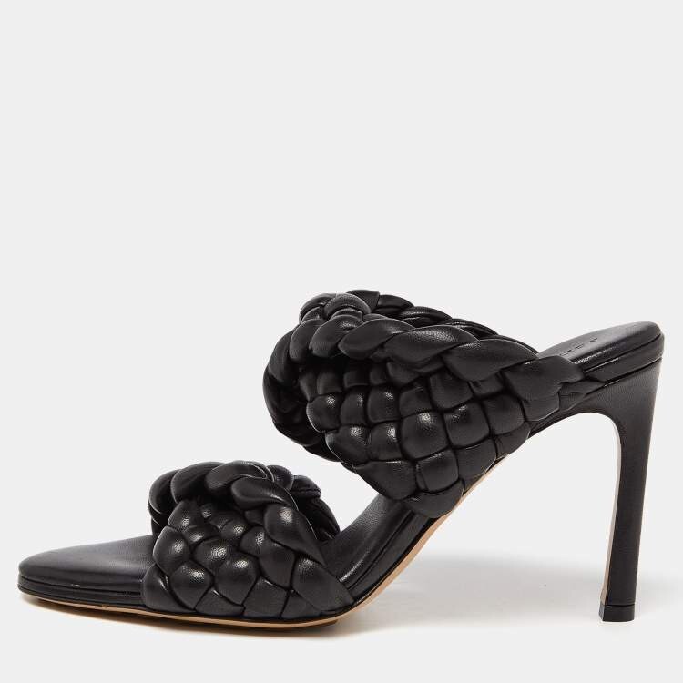 サンダル・ミュール BOTTEGA VENETA Black nappa leather Cushion sandals Bottega Veneta 90mm Mini Weave Nappa Leather Knot Mule