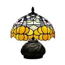 Small Tiffany Table Lamp Orange Flowers Style Stained Glass Desk Lamp 10X11.5...