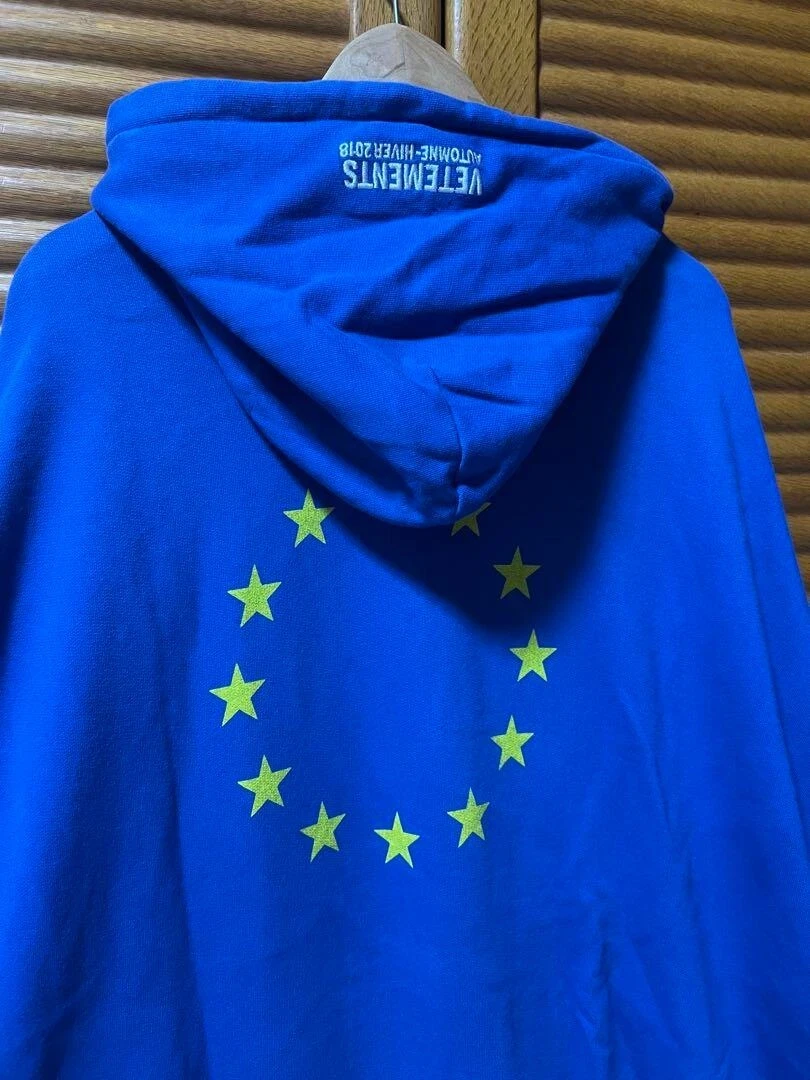 Vetements Euro Oversized Hoodie Logo Sweatshirt Cotton Blue Size M USED