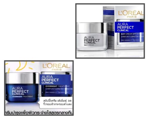 2 Boxes L'Oreal Aura Perfect CLINICAL Day Cream SPF19/ Overnight Treatment 50ml - Picture 1 of 15