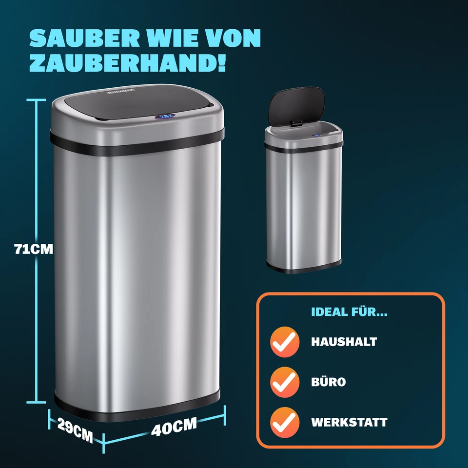 MONZANA® Automatik Sensor Mülleimer Abfalleimer Wasserdicht Küche Edelstahl 58 L - Bild 4 von 4