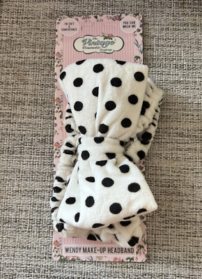 THE VINTAGE COSMETIC COMPANY Polka Dot Headband Black New NWT - E5