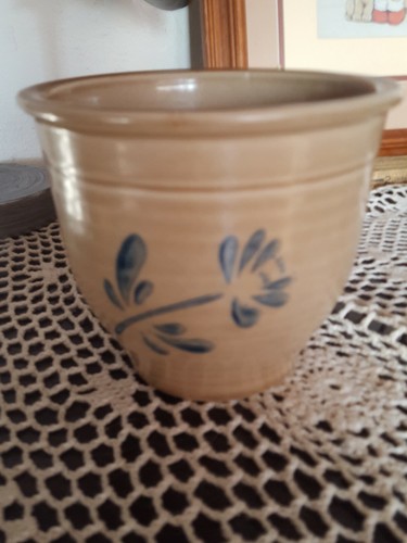Pfaltzgraff Volkskunst Steinzeug Blumentopf 1984 braun Übertopf Vase blaue Blume