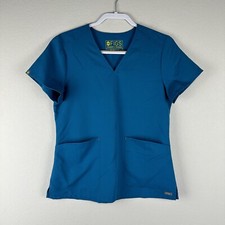 Figs Blue 2 Pocket Short Sleeve Medical Healthcare Nurse Scrub Top Size Small