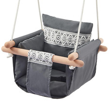 Secure Baby Swing Seat with Safety Belt - Baby Canvas and Wooden Swing Chair wit