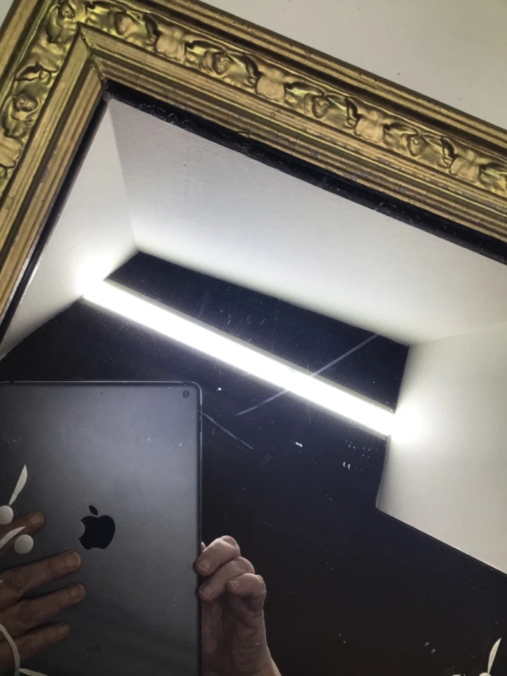 Victorian Square Etched Hanging Wall Mirror Ornate Gold Wood Frame - Image 3 of 4