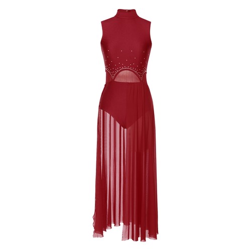 AU Womens Glittery Lyrical Dance Dress Sleeveless Split Leotard Tulle Dresses - Picture 12 of 96