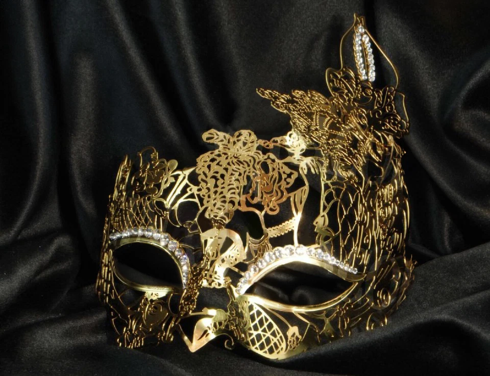 Maschera Veneziana Originale, Metallo e Pietre Preziose Swarovski Made in Italy - Immagine 4 di 4