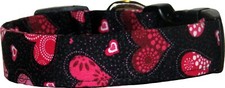 Pink  Red Decorated Glitter Hearts Black Valentines Day Handmade Dog Collar