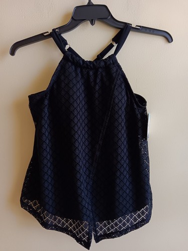 American Beach Hi Neck Tankini Black Crochet Flyaway Swim Top Size 8 NWT $8