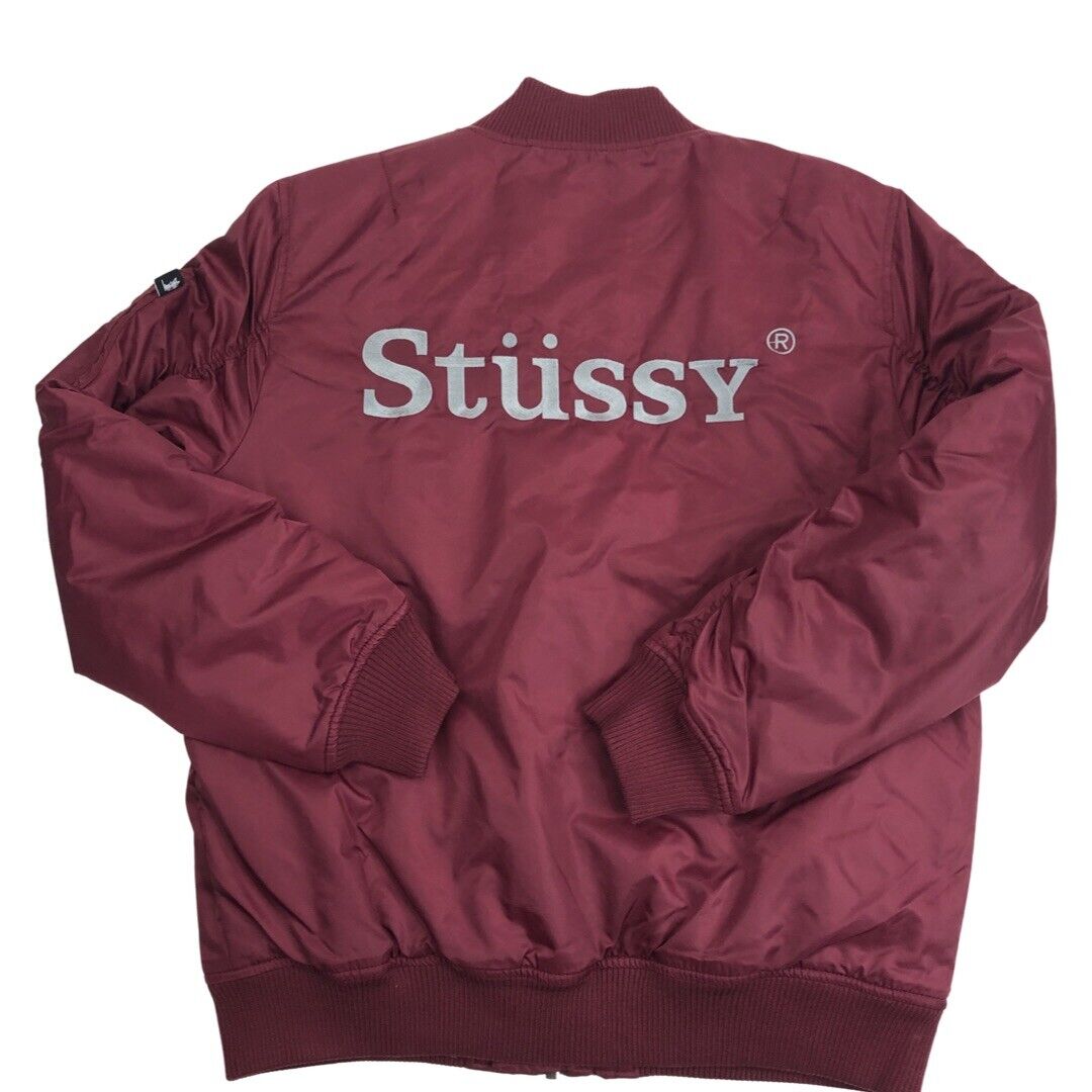 Stussy MA - 1 Flight Bomber Jacket Burgundy Size Small Style 115315  Embroidered