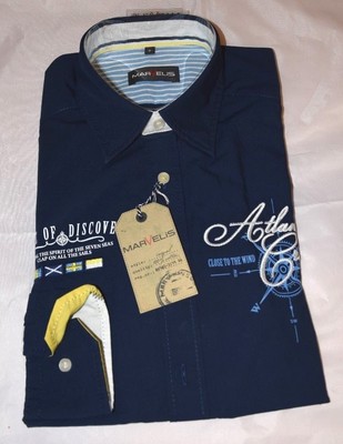 MARVELIS sportives Langarm Hemd Gr. S 37/38 maritim marineblau 