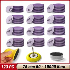 123Stk X Schleifscheiben 75mm Schleifpads Körn 60-10000 Klett Nass & Trocken