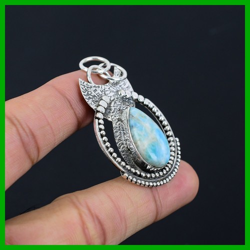 Daughters Day Sale Larimar Gemstone Sterling Silver Engagement Birthday Pendant - Picture 4 of 11