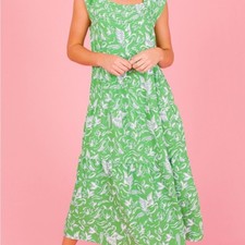 MICHELLE MCDOWELL Preppy Spring Green Floral Tiered Smocked Midi Sundress Medium