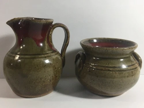 2007 VERNON OWENS Jugtown Ware Pottery Creamer & Sugar Bowl Signed VO & Dated