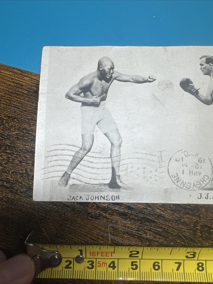 Postal de boxeo original vintage 1910 Jack Johnson v James Jeffries RPPC *RARA* Foto 2 de 4