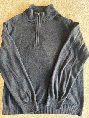Eddie Bauer Men s Cotton Cashmere Quarter Zip Sweater Gray Pullover Size Large L