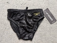 Speedo Swim Briefs Boys 8 Black Geometric Endurance Chlorine Resistant NWT