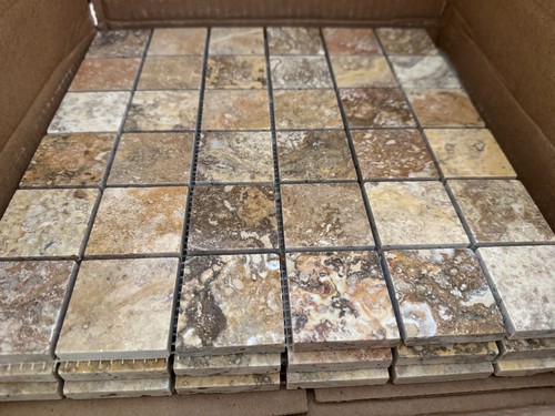 BRAND NEW 12x12 Polished Scabos Travertine Mosaic Floor/Wall Tile - THREE SHEETS - Picture 2 of 2