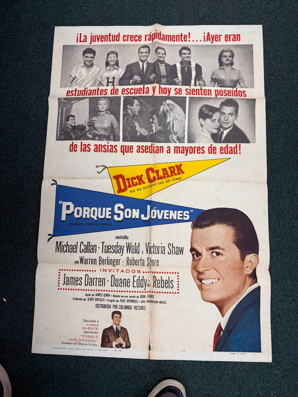 Becausei They're Young 1960 Columbia 27x41" Spanish one sheet Dick Clark 